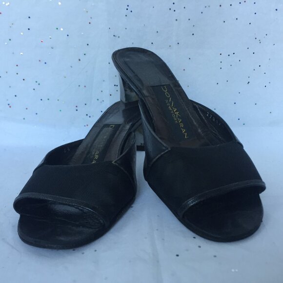 Donna Karan New York Black leather mesh Y2K mules peep toe Size 6.5 Whimsygoth - Picture 5 of 16